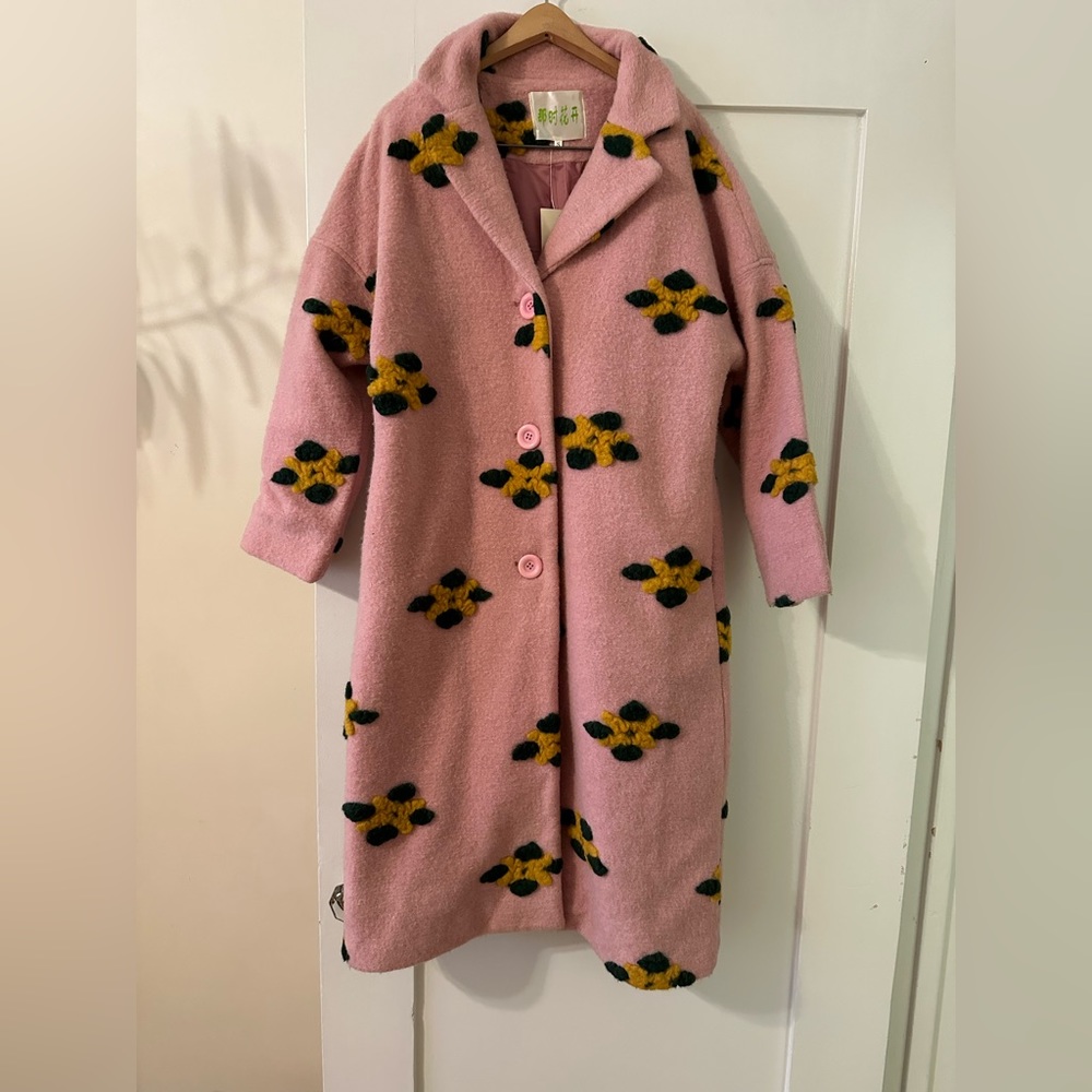 SOLD Pink coat with felted flowers